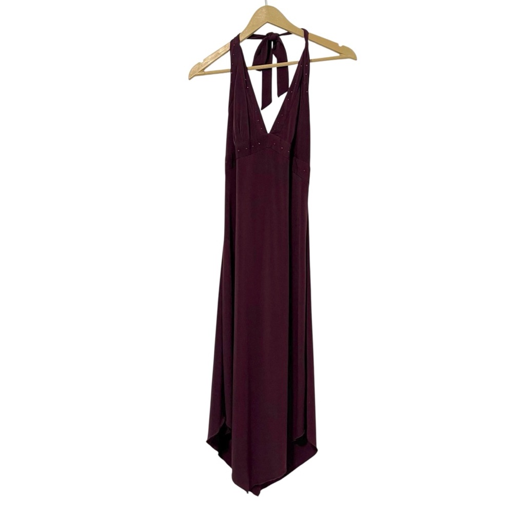 Vintage Y2K Whimsigoth Witchy Medium Burgundy Halter Rhinestone Babydoll Dress‎